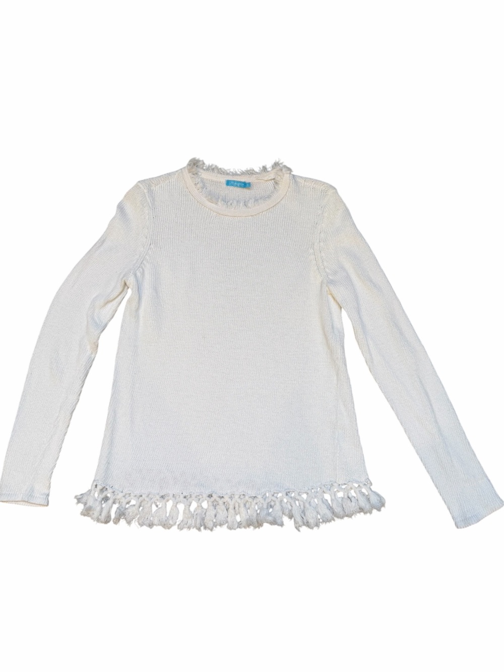 NWOT J.McLaughlin White Fringe Trim Textured Knit Sweater